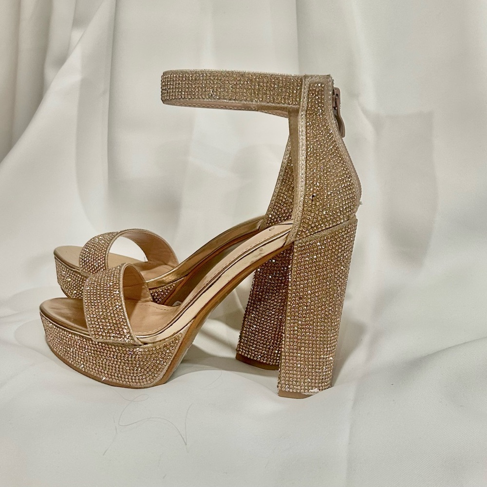 Elegant Rhinestone Rose Gold Platform Heels